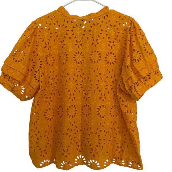 NWT J.Crew Size 3X Puff-Sleeve Popover Top In Eyelet Sweet Marigold Embroidered - Picture 4 of 8
